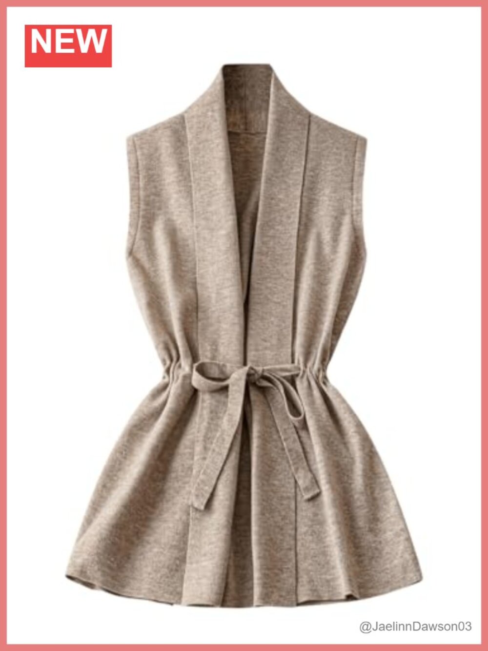 Sleeveless Knitted Cardigan Open Front Drawstring Sweater Vest